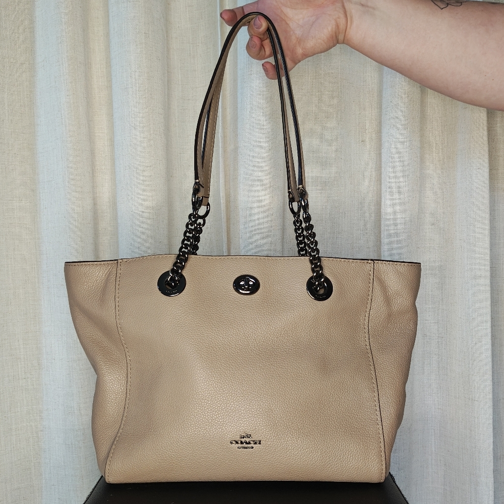 Coach Taupe Leather Small Tote Bag